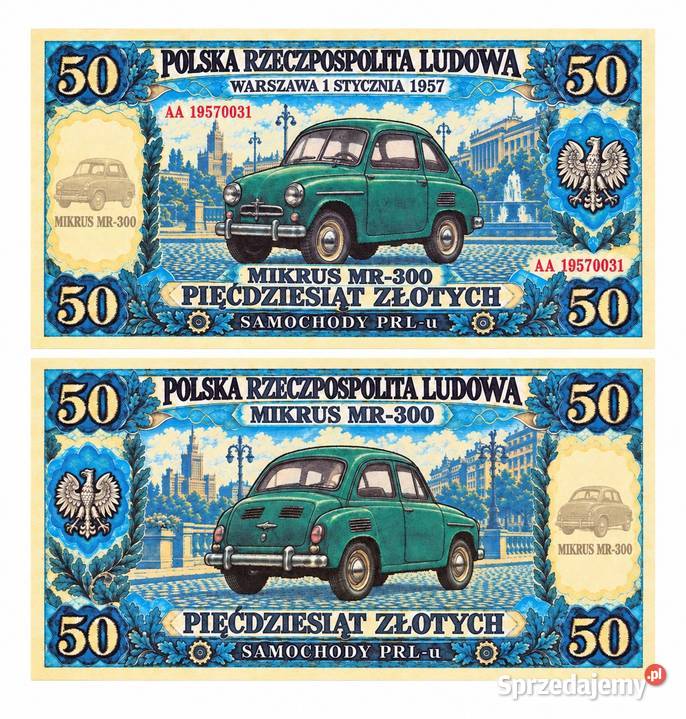 zestaw 14 banknotów z serii SAMOCHODY PRLu Białystok