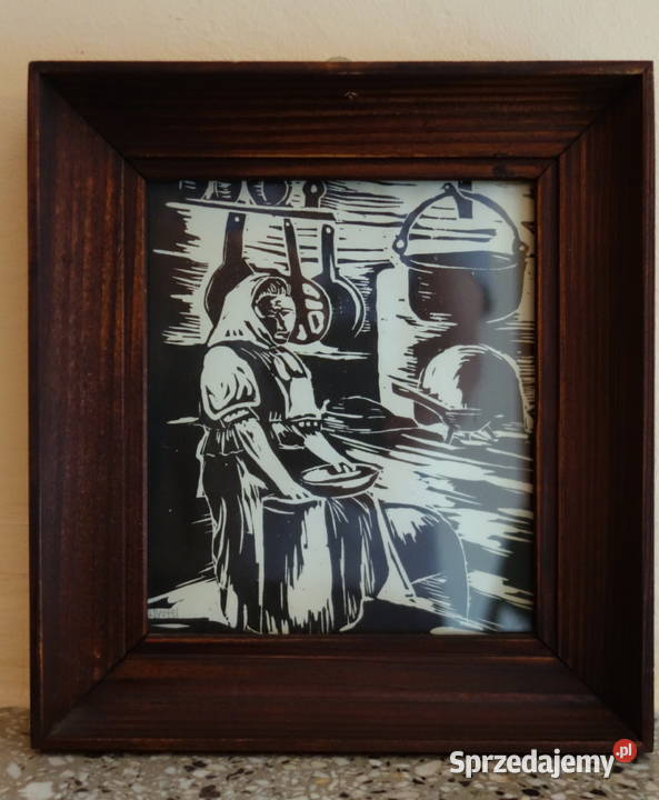Obraz linoryt grafika ludowa Stanisław Wyrtel Kraków