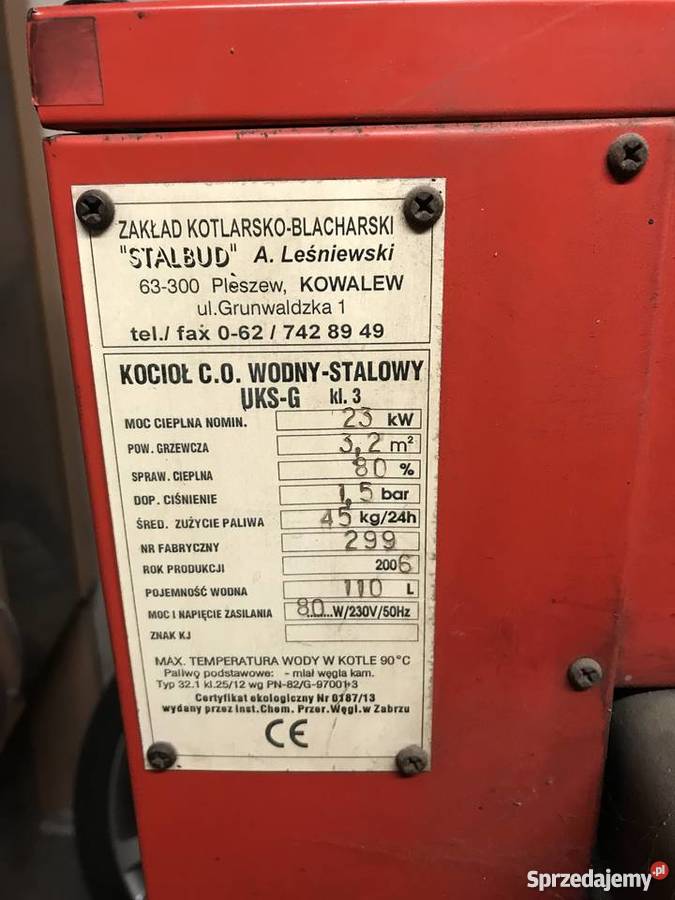 Piec kocioł UKSG CO węgiel miał ruszt 23 kW brykiet Świebodzice