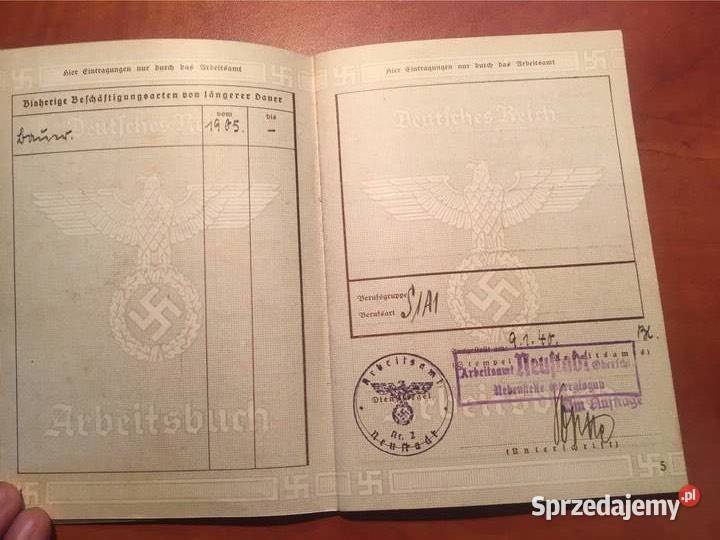 niemiecka książeczka pracy ARBEITSBUCH Antykwariat Bielsko-Biała