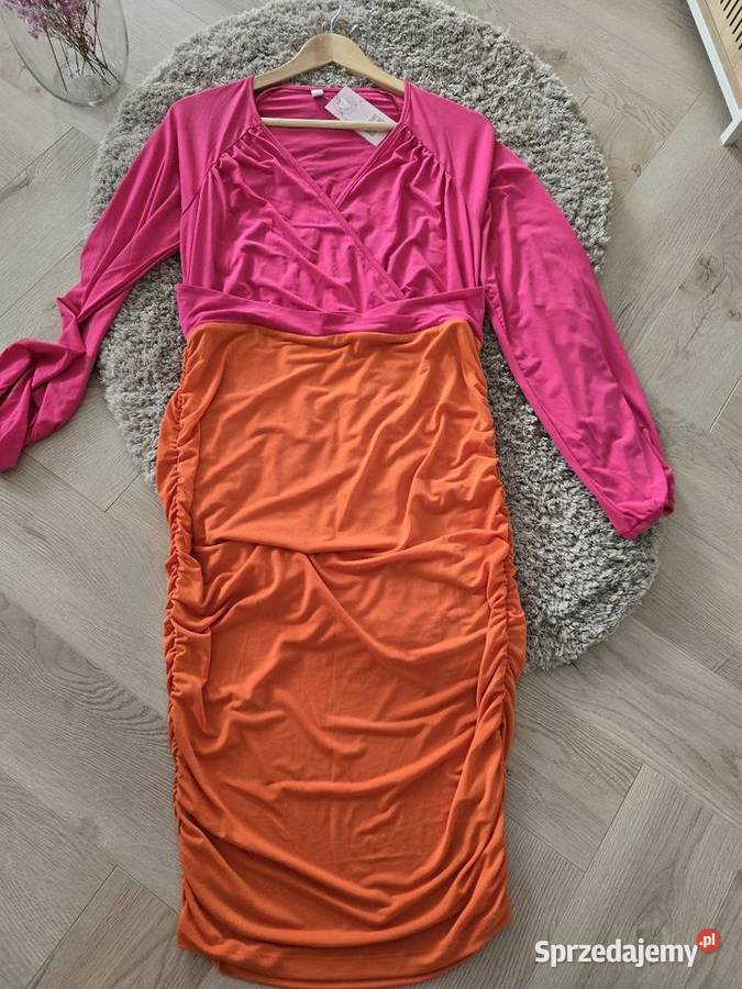 Sukienka drapowana Soczyste Kolory pomarańczowy śląskie Wodzisław Śląski