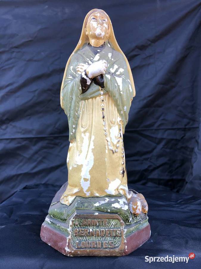 Sygnowana Stara figurka gipsowa Lourdes Łowicz