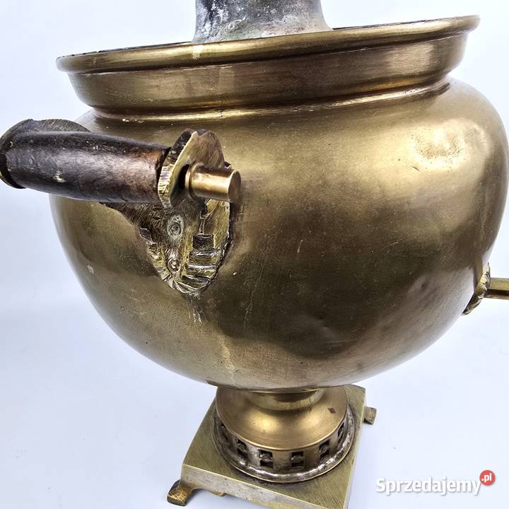 Samowar mosiężny z tacą płukalnicą i Bronisze
