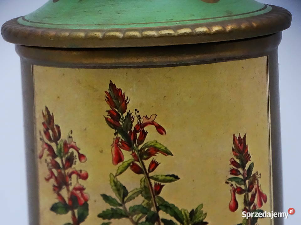 Zabytkowy pojemnik aptekarski z ilustracją Biłgoraj