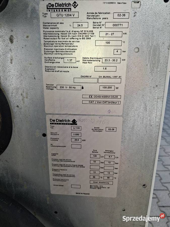 Piec olejowy De Dietrich 28kw