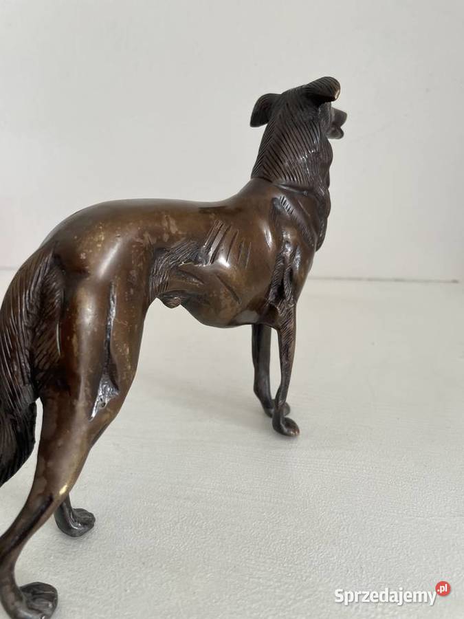Art Deco stara figurka psa z brązu w stylu art Figurki i rzeźby Łódź