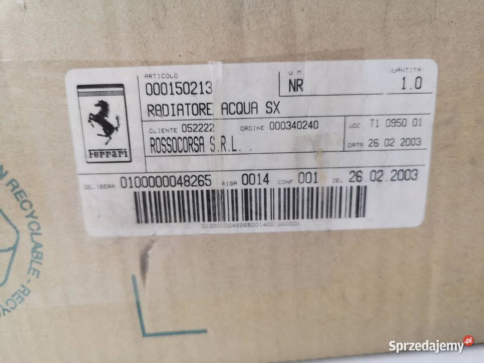 CHŁODNICA WODY LEWA FERRARI 512 TESTAROSSA ORI Chłodnice powietrza (intercoolery)