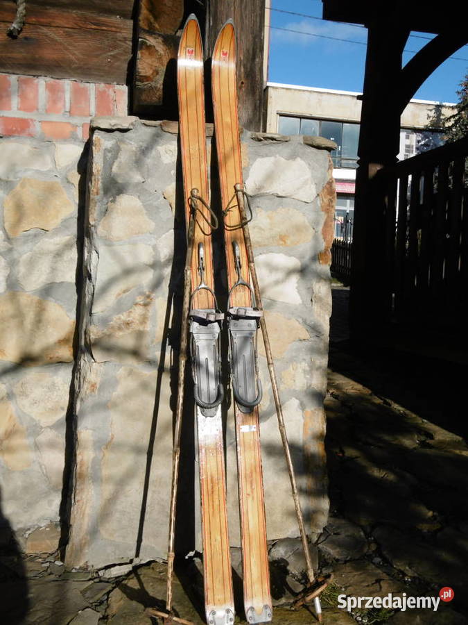 Stare narty drewniane 170 cm + kijki