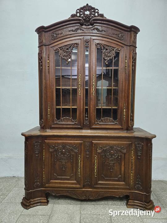 Stara dębowa witryna Ludwikowska Biblioteczka