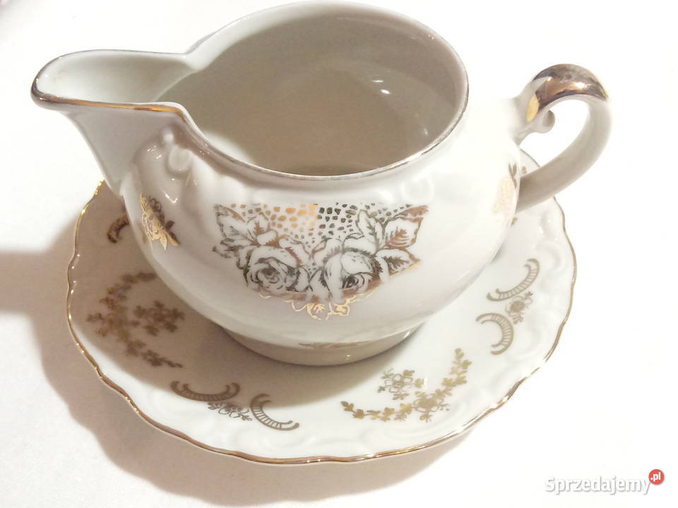 porcelanowy stary mlecznik z talerzykiem mazowieckie