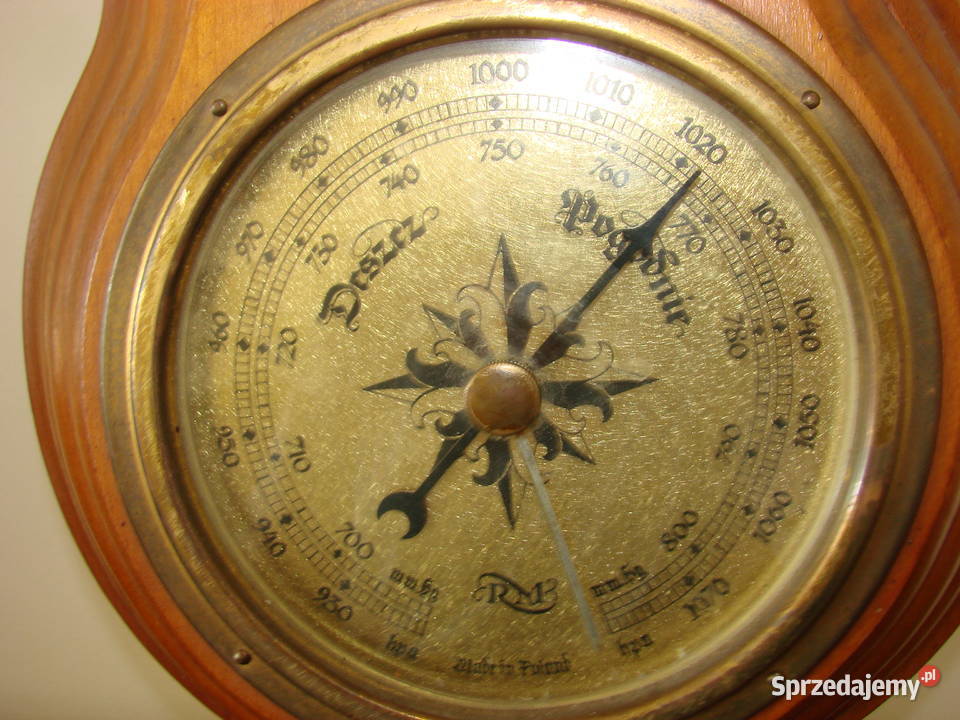 Barometr i termometr drewno akacjowe PRL pomorskie