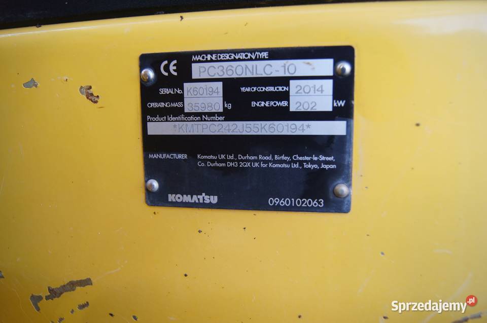 Koparka gąsienicowa KOMATSU PC 360 NLC10 Klimatyzacja Koparki Olszyna
