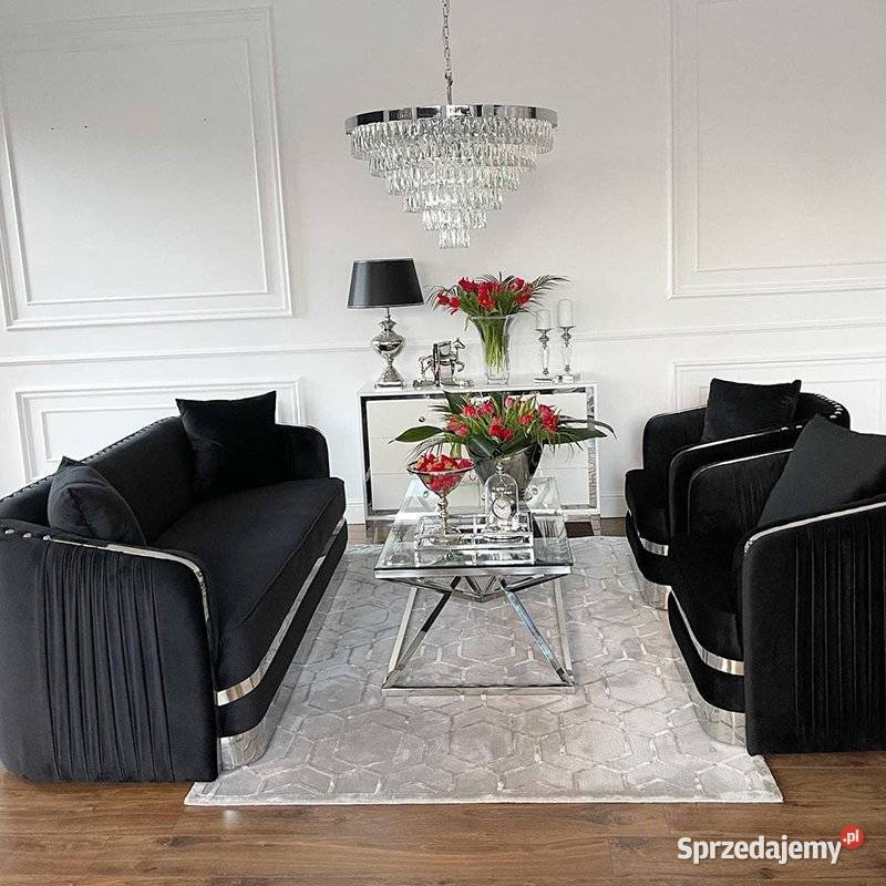 Sofa glamour czarna złota do salonu klasyczna Warszawa