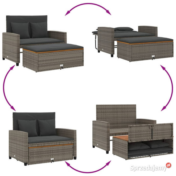 Sofa ogrodowa z poduszkami 2os szara rattan PE i Warszawa