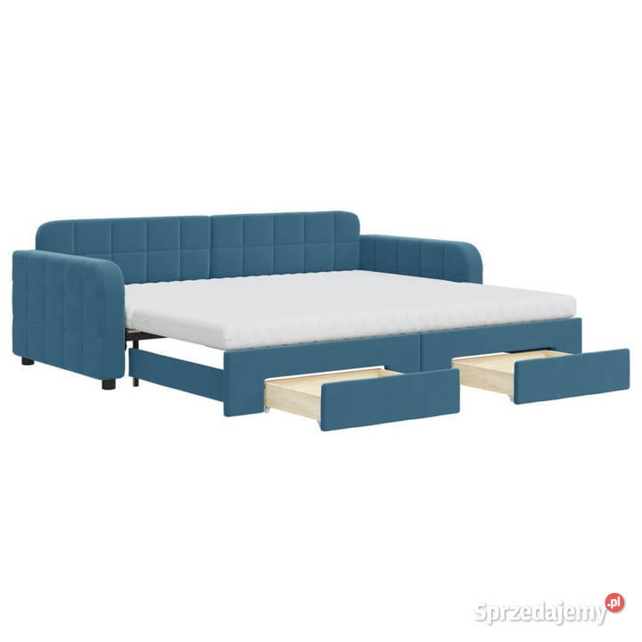 Sofa rozsuwana z szufladami niebieska aksamit mazowieckie
