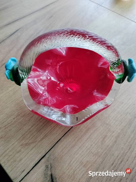 Piękny koszyczek szklany błękitne kwiatki prl Choszczno sprzedam