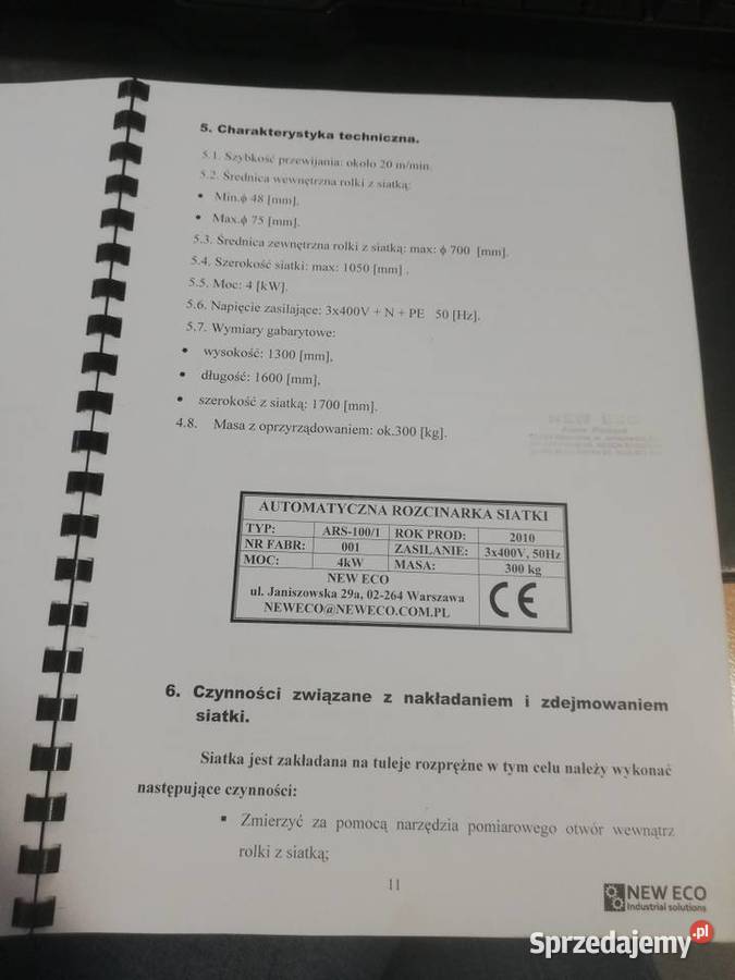Automatyczna rozcinarka siatki TYP ARS 1001 Wioska sprzedam