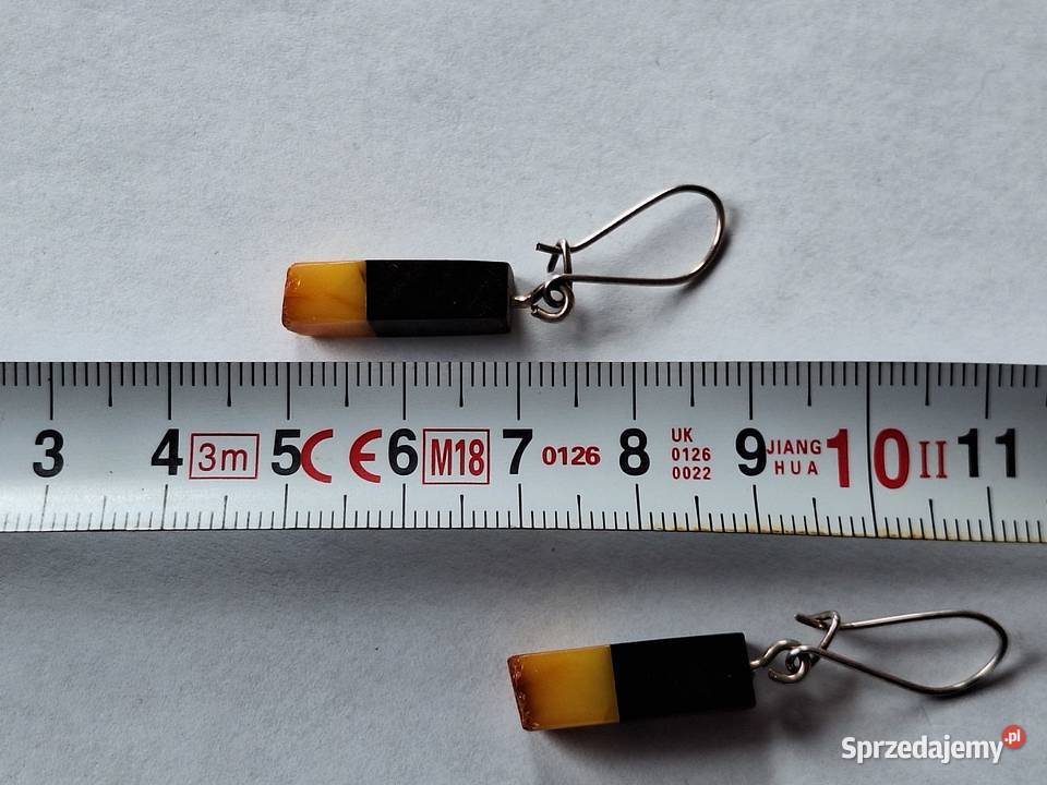 Kolczyki wiszące drewno bursztyn pomorskie