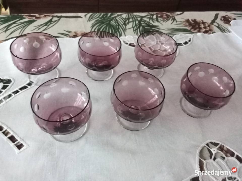 PRL kieliszki nalewka art deco fiolet szlif 6 Łódź