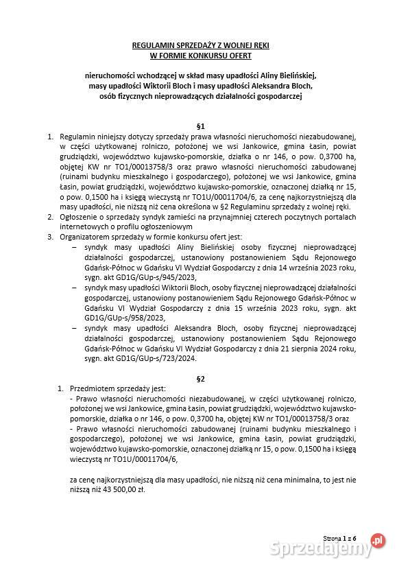 Syndyk sprzeda nieruchomość w miejscowości Jankowice