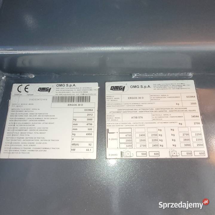 wózek widłowy OMG Ergos 30 D Przesuw pozycjoner Nowy Korczyn