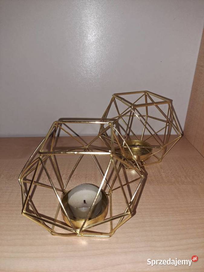 Świeczniki Złote Geometryczne 2 sztuki Żnin