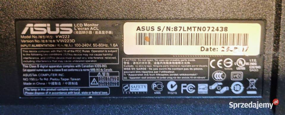 Monitor Asus 22 całe Wągrowiec sprzedam