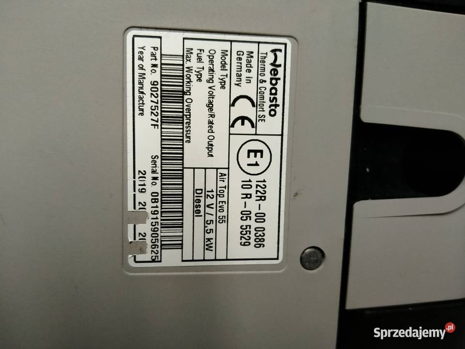 AIR TOP WEBASTO EVO 55 OGRZEWANIE POSTOJOWE 12V ciężarowe lubuskie Kargowa