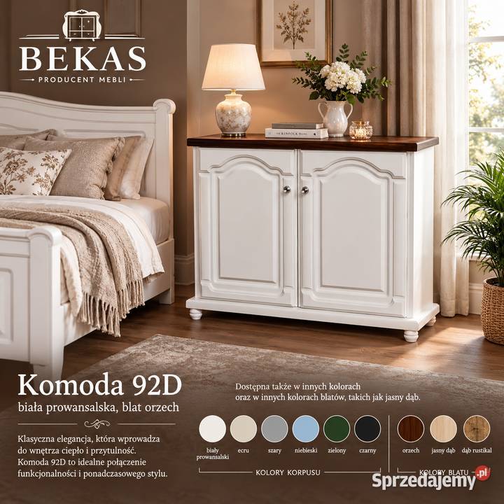 Biała Komoda 90 Stylowa Blat Dąb Naturalny BEKAS