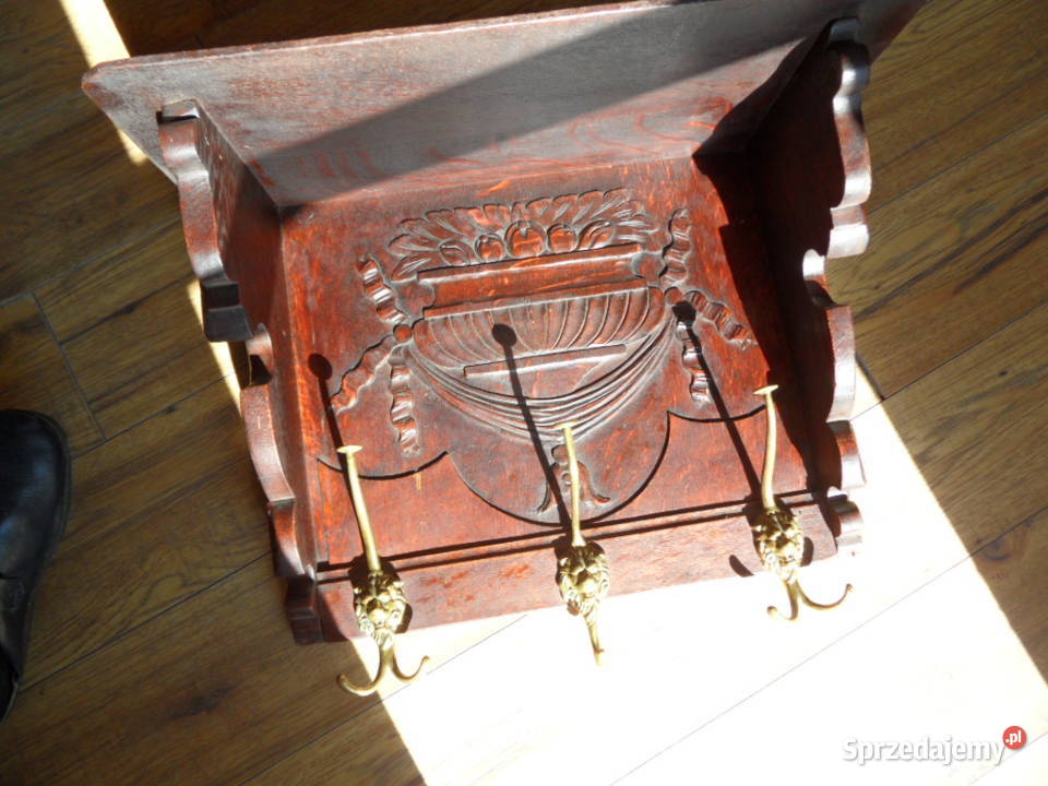 Zabytkowy dębowy wieszak ubraniowy Lubartów