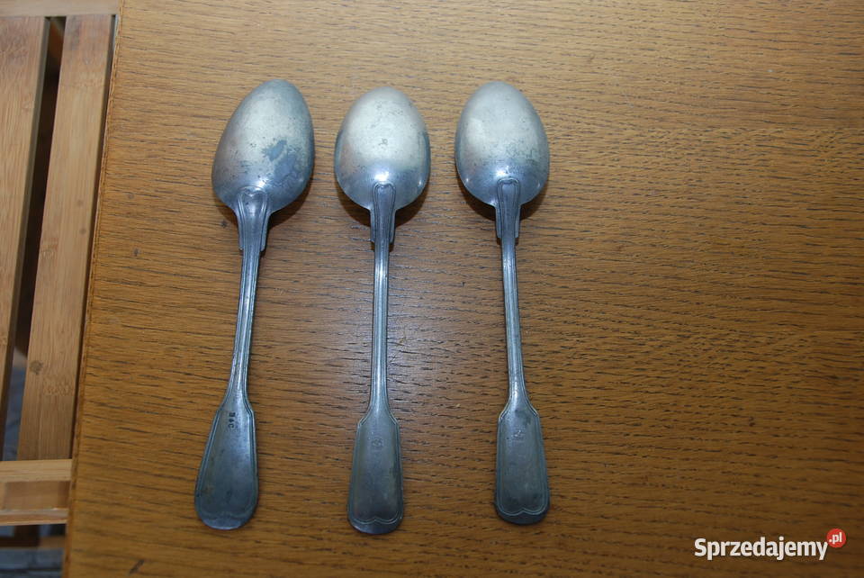 Biedermeier zestaw 3 dużych łyżek stal cynkowa Antyki Warszawa