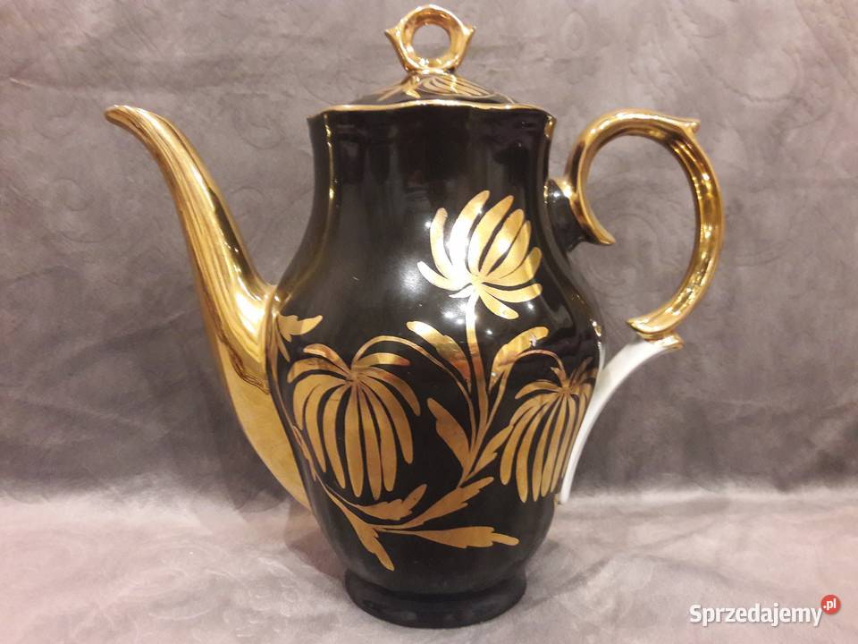 ĆMIELÓW Czarno Złoty Serwis Kawowy porcelana PRL Gliwice sprzedam