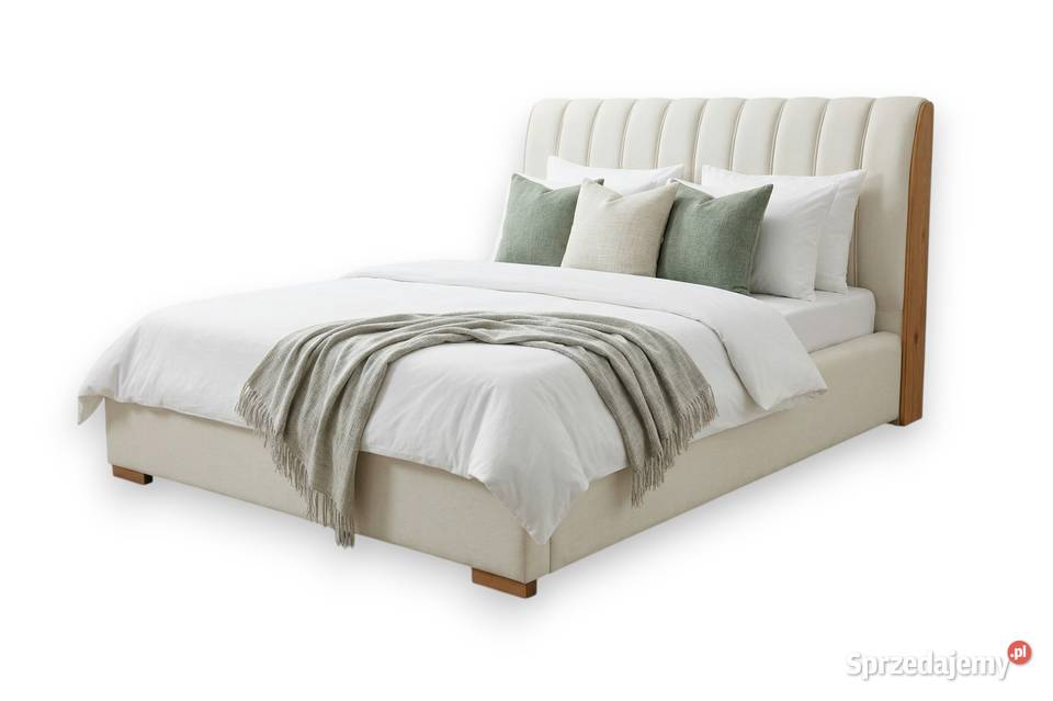 Sypialniane łóżko ARIA 140x200 beżowe z drewnem Łódź