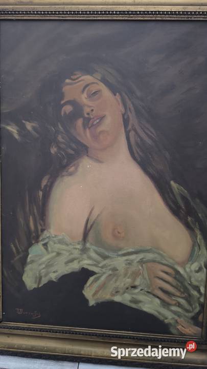 Piękny obraz olejny akt kobiety sygnowany J Łódź