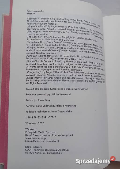 Stephen King Misery Prószyński i Ska 2025 r Koźminek