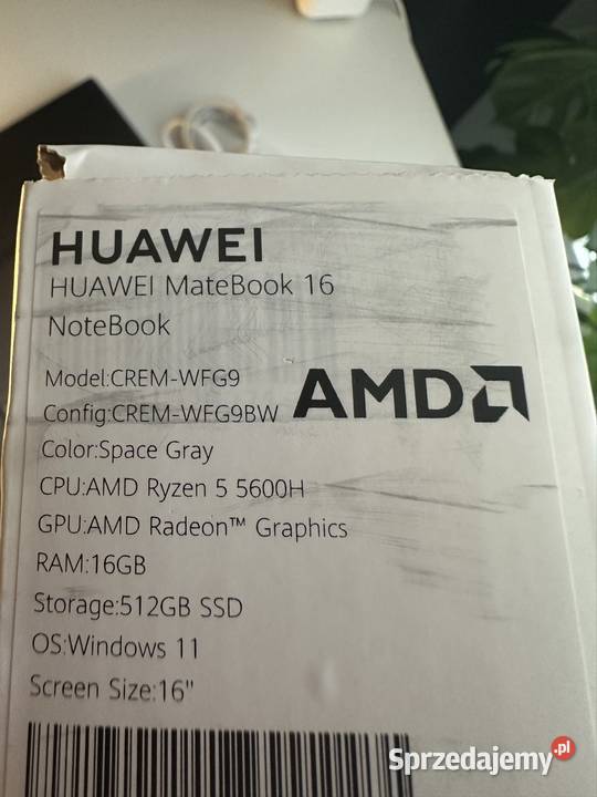 Laptop Windows 11 Huawei Matebook 16 R5 5600H Pozostałe wielkopolskie Poznań
