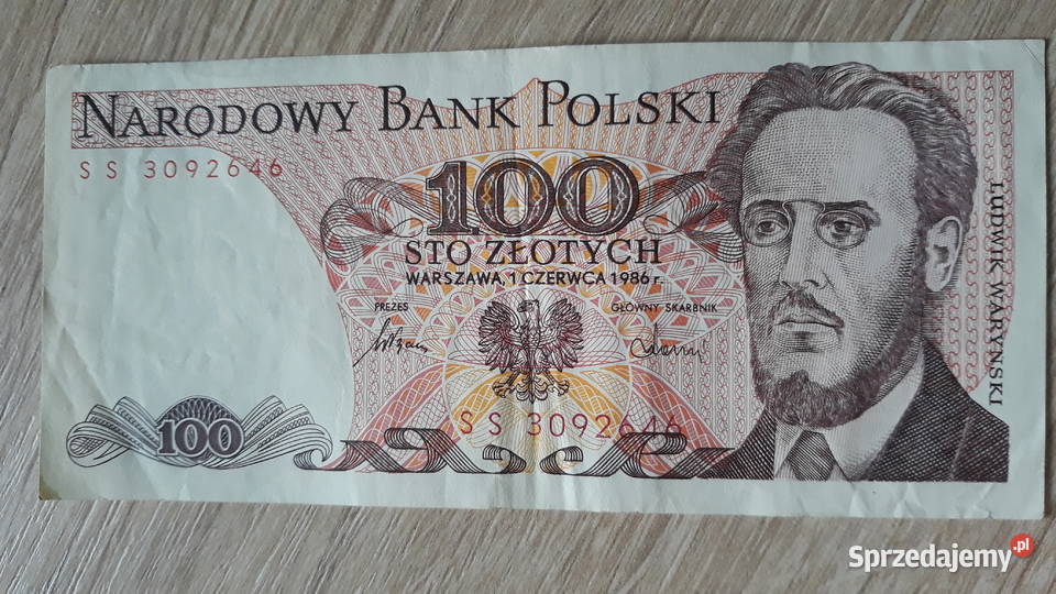 100 złotych 1VI1986 seria SS Konin