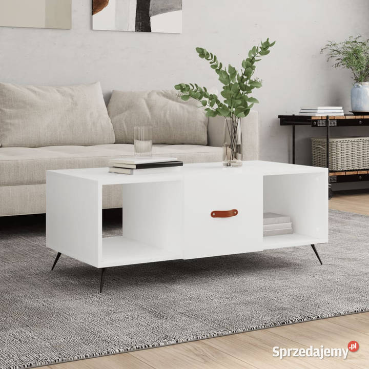 Stolik kawowy biały 102x50x40 materiał