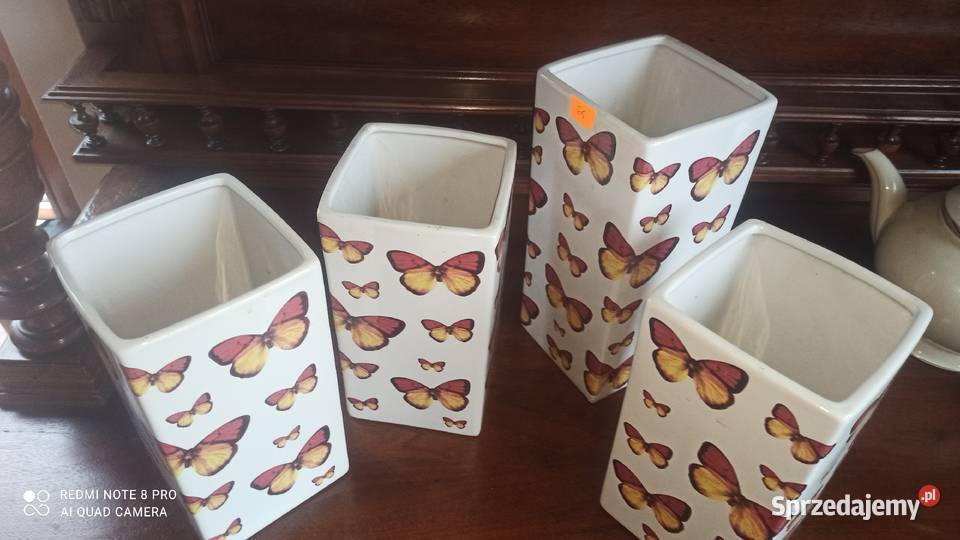 Doniczka Motyle na białej porcelanie pomorskie Gdańsk sprzedam