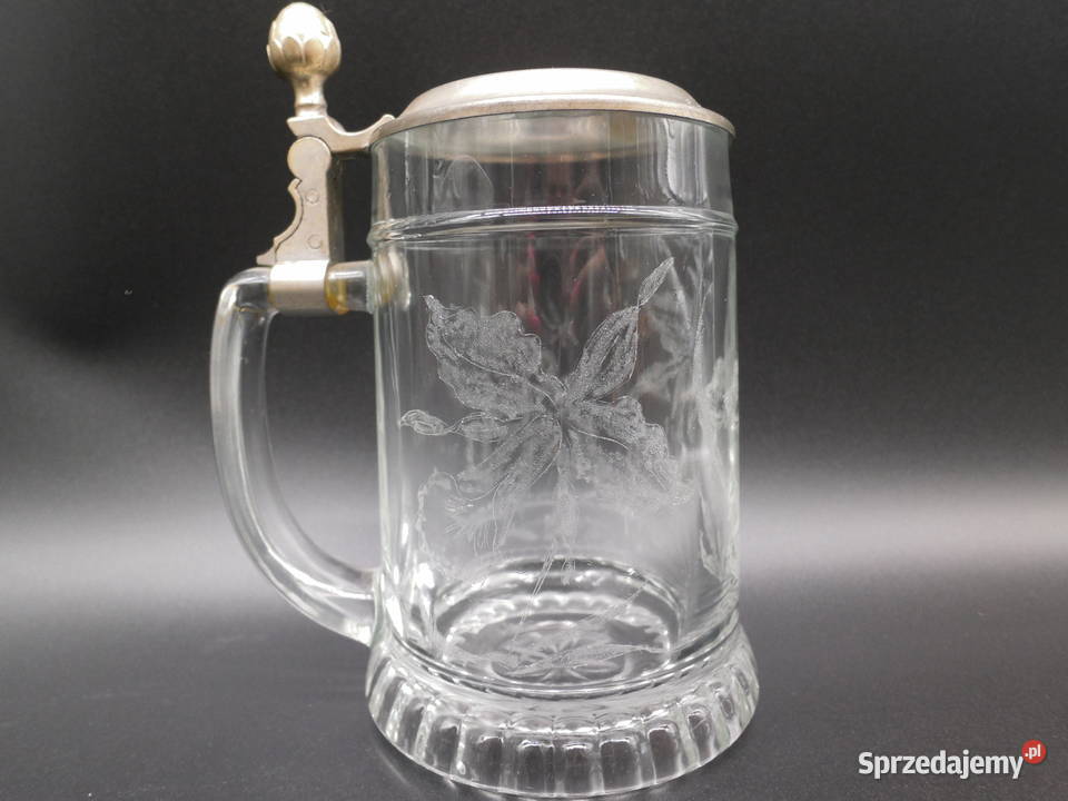 Szklany Kufel do Piwa z Cynową Pokrywką motyw wielkopolskie