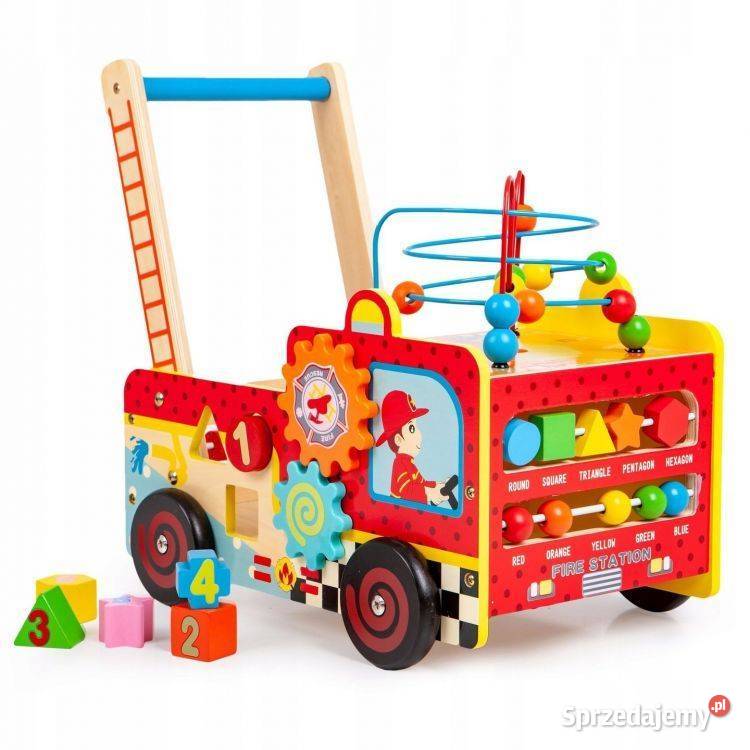 Drewniany pchacz edukacyjny straż pożarna klocki