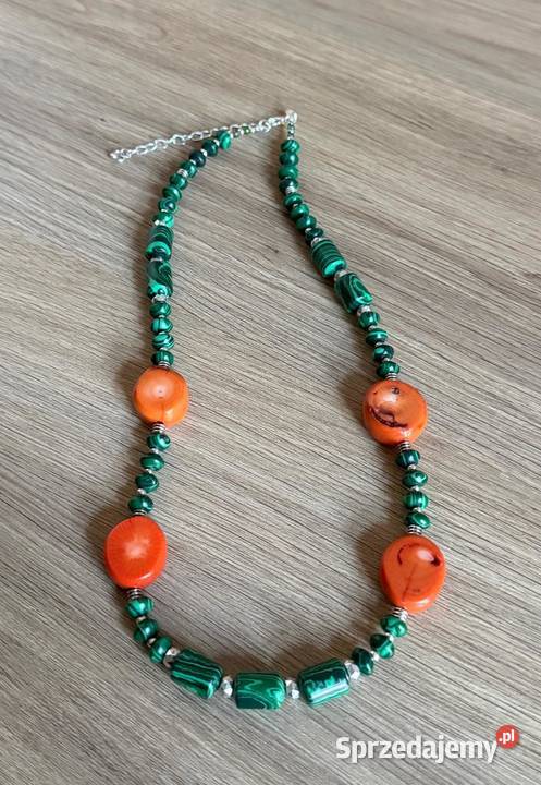 Naszyjnik koral malachit rękodzieło 60 Zegarki i Biżuteria Legnica sprzedam