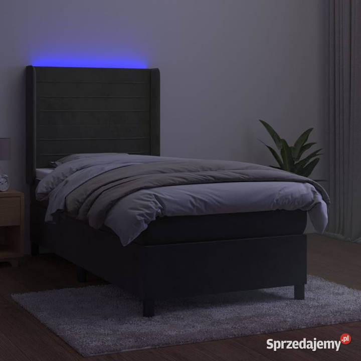 Łóżko kontynentalne z materacem i LED szary 128cm Warszawa