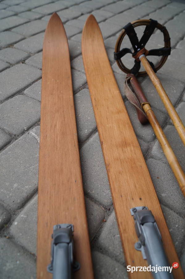 Stare narty jesionowe 197 z kijkami sprzedam