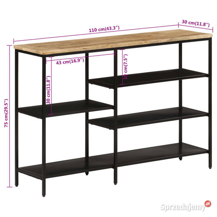 Stolik konsolowy 110x30x75 surowe drewno mango i Warszawa