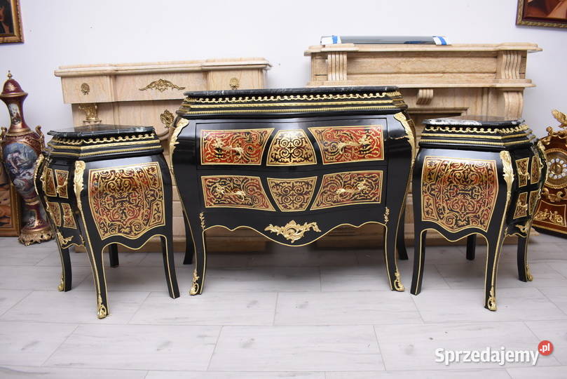 Komplet Boulle komoda 2 Szafki Marmur