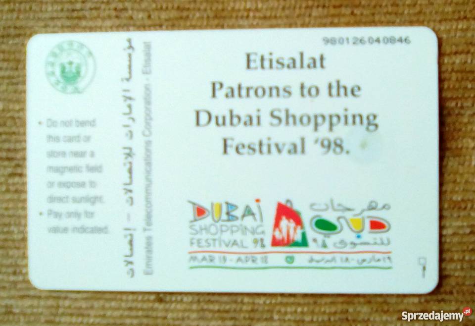 DUBAI SHOPPING FESTIVAL 98 Pocztówki i karty telefoniczne Piszczac