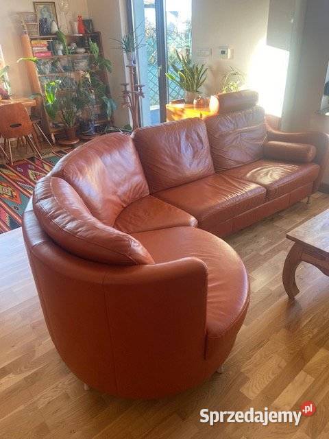 Skórzany narożnik z funkcją spania podnóżek Komplety wypoczynkowe Legnica