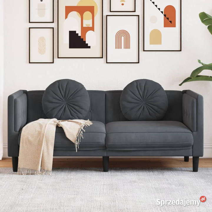 Sofa 2osobowa z poduszkami ciemnoszara aksamit mazowieckie Warszawa