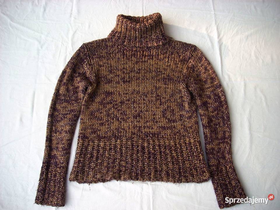 Sweter Golf Ciepły Gruby Splot Srebrna nić S M Moda i Styl Nowy Sącz